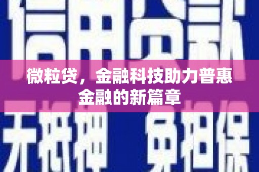 普湾新区微粒贷，金融科技助力普惠金融的新篇章